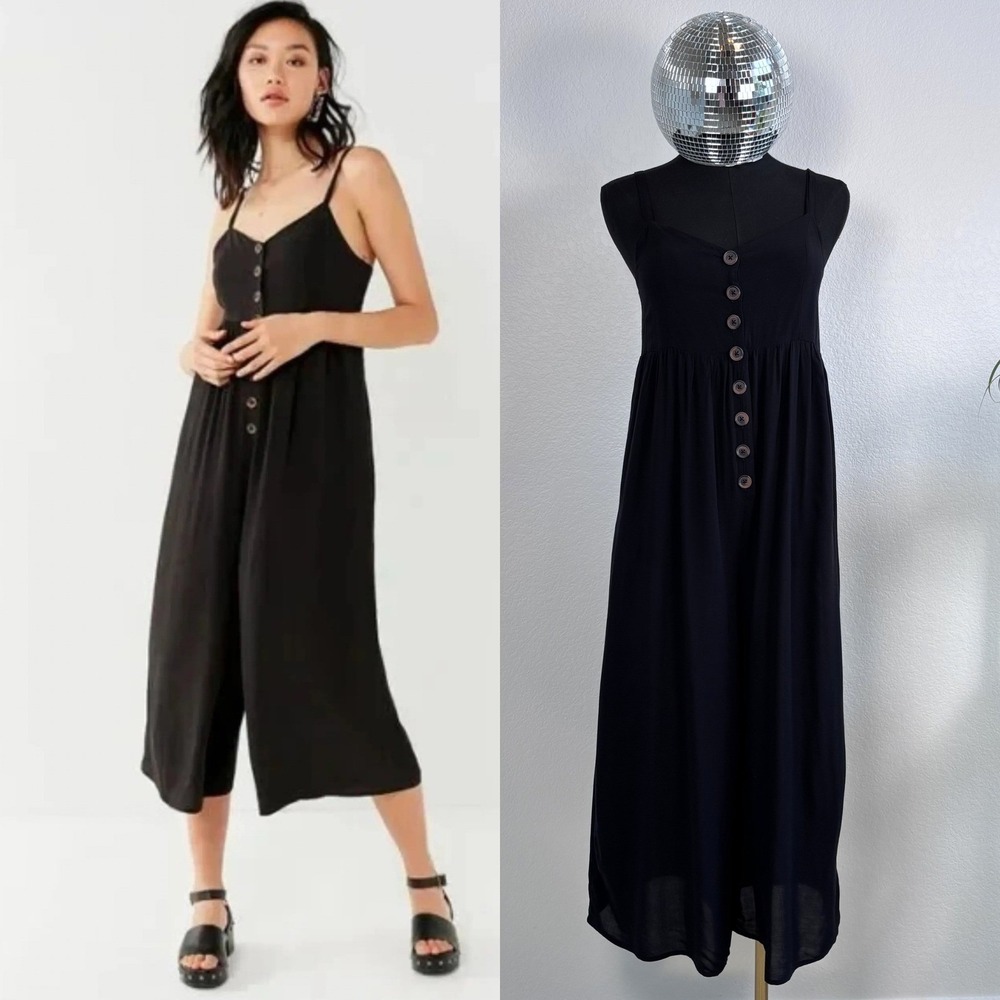 Urban Outfitters Black Wide Leg Jumpsuit, XS | Button Front, Culotte Boho grunge